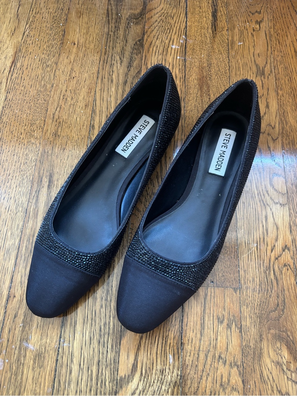 Steve Madden Blair Black Cap-Toe Rhinestone Flats